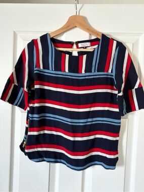 Sail to Sable Navy Striped Short Sleeve Blouse